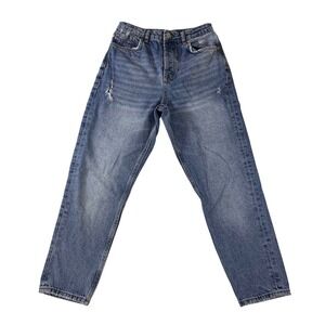 Stradivarius Mom Jeans High Waist Distressed Denim Blue Size‎ 6